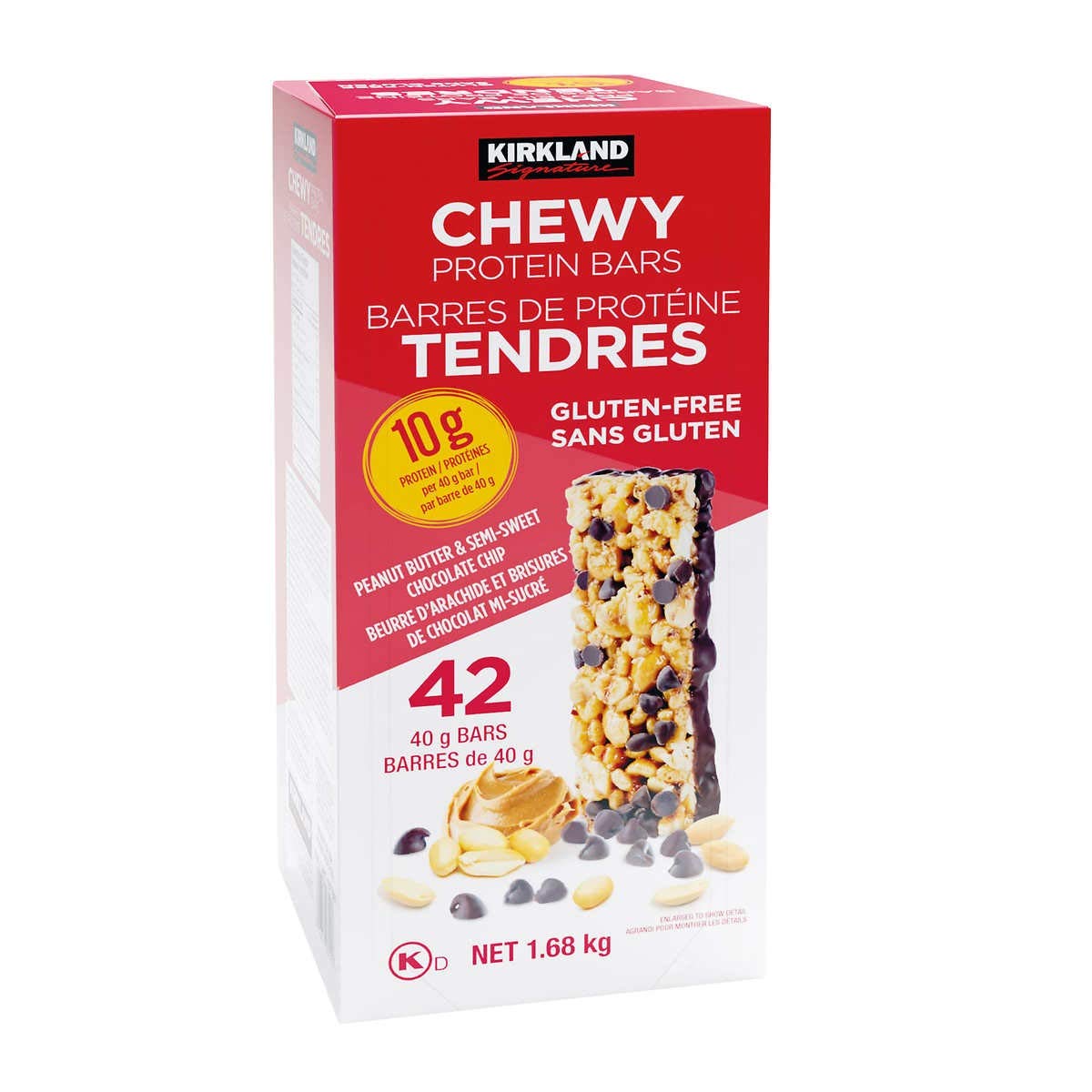 KIRKLAND SIGNATURE Chewy Protein bar Peanut Butter &ampamp Semisweet Chocolate Chip 42 X 1.41 Oz Total Net Wt 59.2 Oz 59.2 Ounce