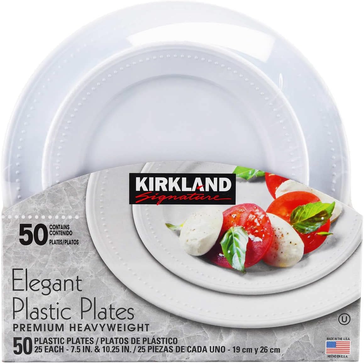 Kirkland Signature Elegant Plastic Plates Premium Heavy Weight Size  7.5&ampquot10.25&ampquot 50Count