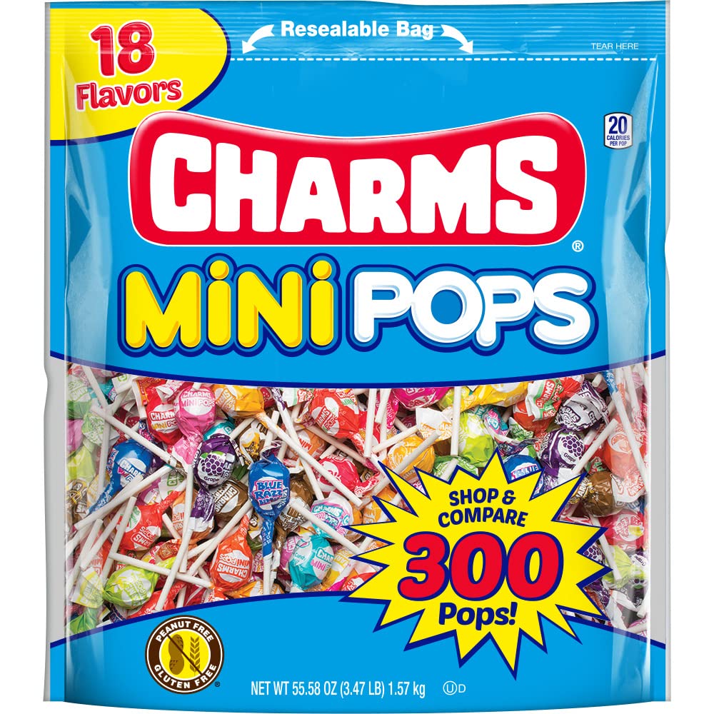 Charms Mini Pops 18 Flavors Individually Wrapped Peanut Free Gluten Free 300 Count 1-Pack