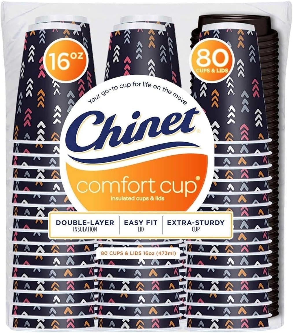 Chinet Comfort Plastic Cup 16 Ounce Insulated Cups &ampamp Lids 80 Count
