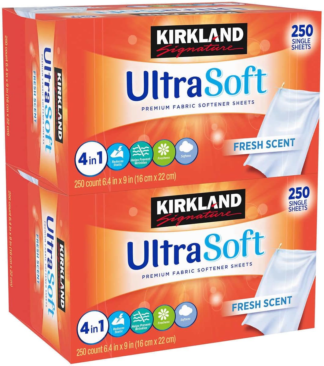 Kirkland Signature Fabric Softener Sheets Ultrasoft Fresh Scent 250 Count Pack of 2