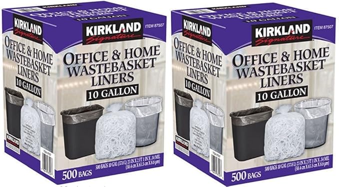 Kirkland Signature Made in USA 10 Gallon Clear Wastebasket Liner Bags for Trash Can 500
