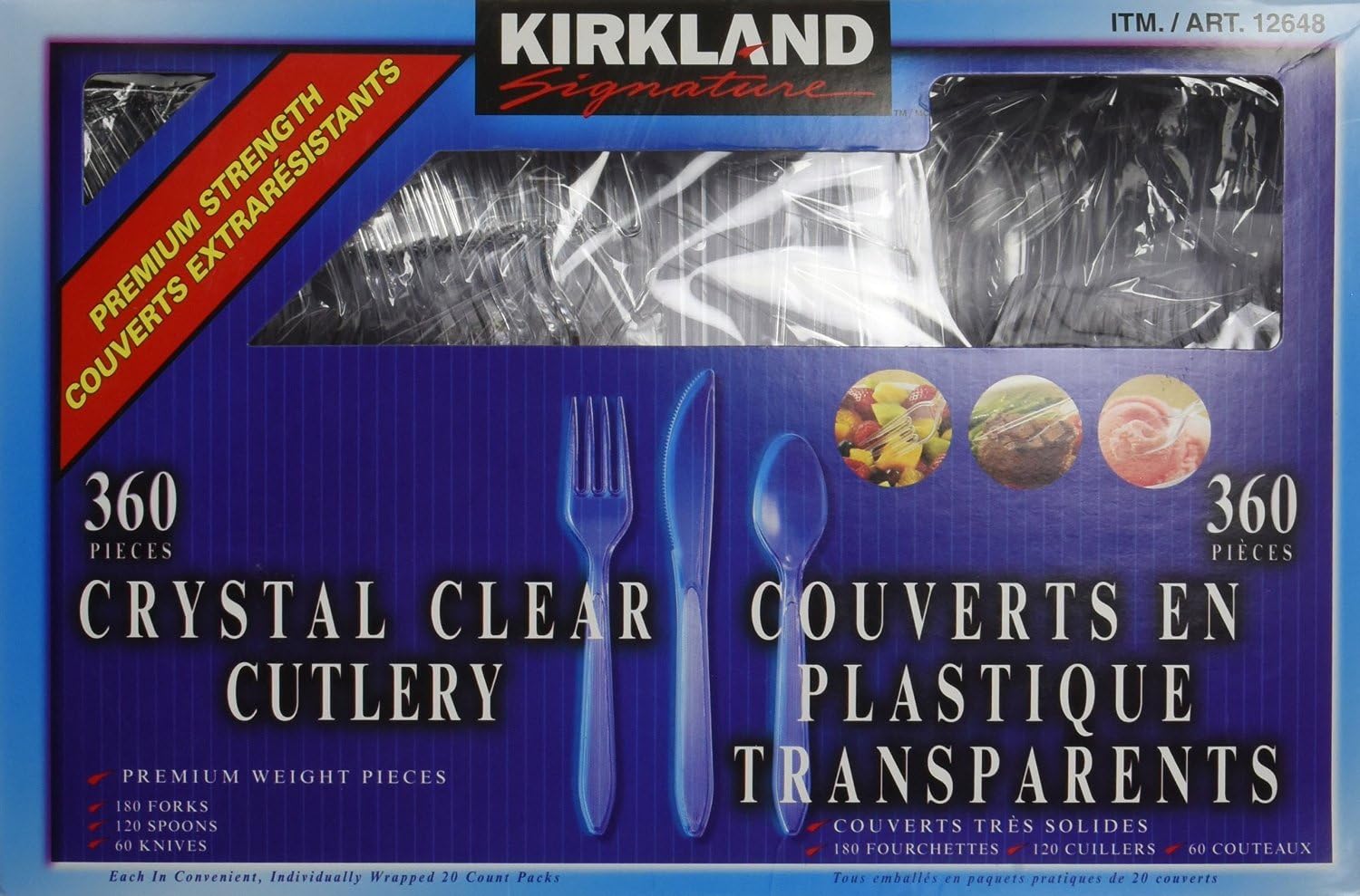 Kirkland Signature - neys Heavyweight Clear Cutlery - 360 Pieces - Includes Weight Plastic Forks Spoons and Knives vynft